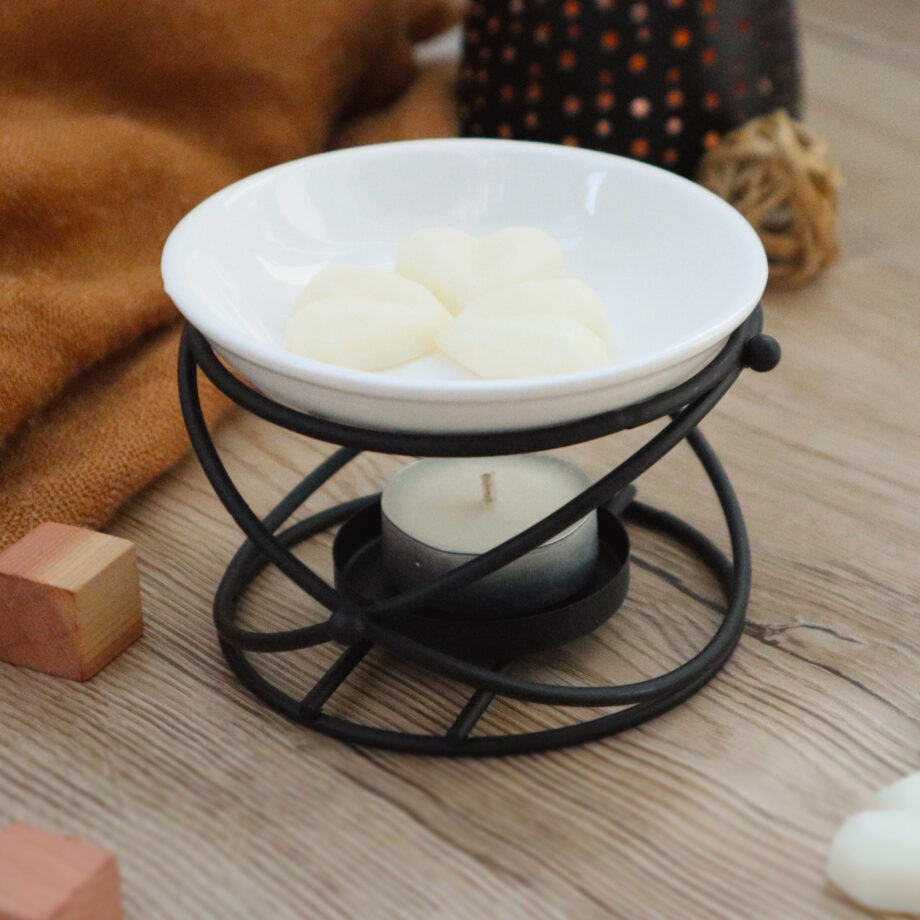 Suport din metal și ceramică pentru aromaterapie Hera, 3 în 1, Negru, neaprins