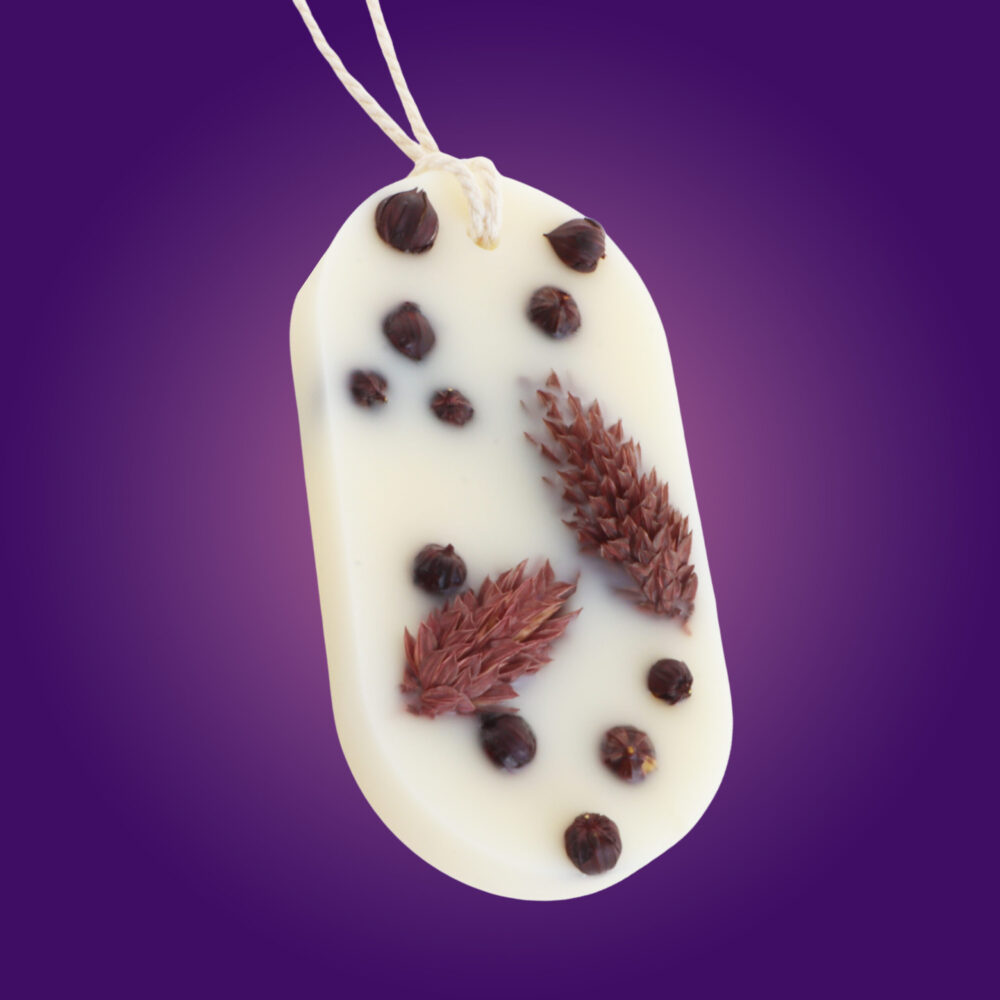 Tableta parfumata din ceara de soia, EUPHORIA - Orhidee, Ciocolată amară, Trufe, Ylang, Oval, fundal mov