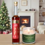 Pachet Cadou, Poveste de Crăciun, Lumânare Parfumată CHRISTMAS x Lichior Nefiltrat de Zmeură și Ciocolată