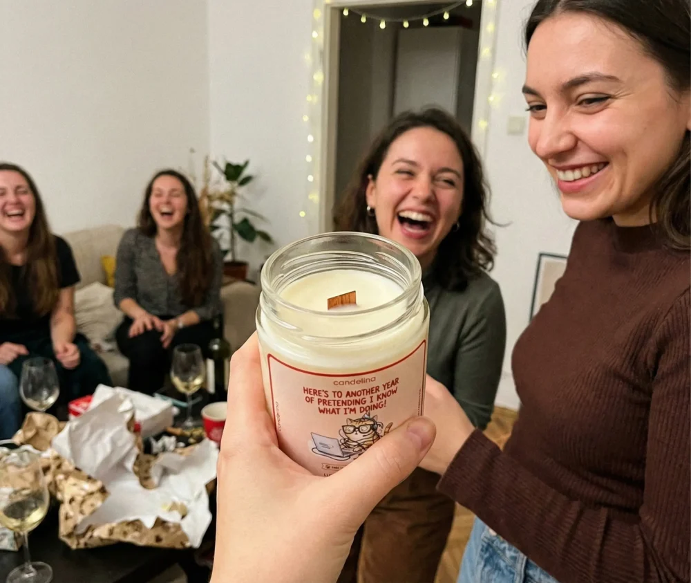 Lumânare Parfumată Personalizată HERE'S TO ANOTHER YEAR OF PRETENDING I KNOW WHAT I'M DOING cadouri amuzante femei, barbati, prieteni 2
