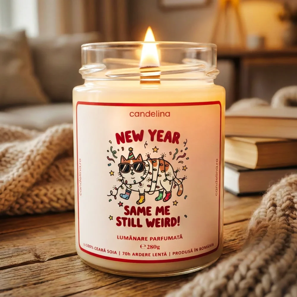 Lumânare Parfumată Personalizată NEW YEAR, SAME ME, STILL WEIRD cadouri amuzante femei, barbati, prieteni